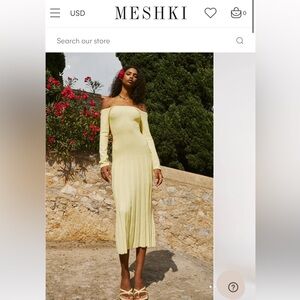 Meshki Emmeline Long Sleeve Rib Knit Midi Dress - Lemon NWT